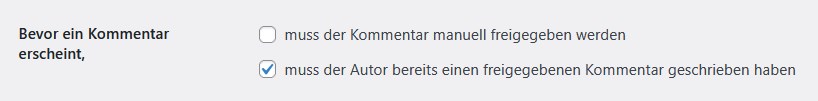 Bevor ein Kommentar erscheint, muss der Autor bereits einen freigegebenen Kommentar geschrieben haben