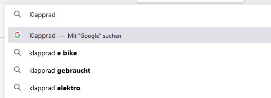 Google macht Vorschläge zum Thema Klapprad.