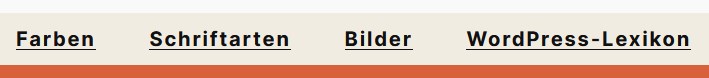 Keywords in der Navigation: Farben, Schriftarten, Bilder, WordPress-Lexikon.