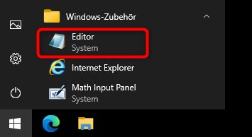 Windows Editor aufrufen