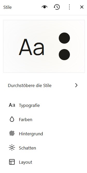 Stil, Typografie, Farben, Hintergrund, Schatten und Layout.