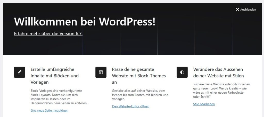 WordPress Dashboard 6.7