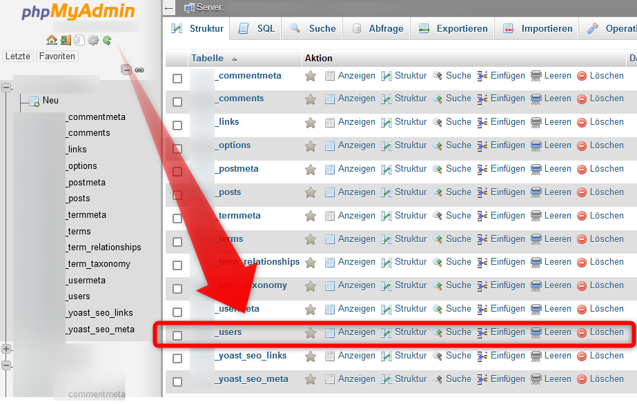 Anzeige der User in phpmyadmin