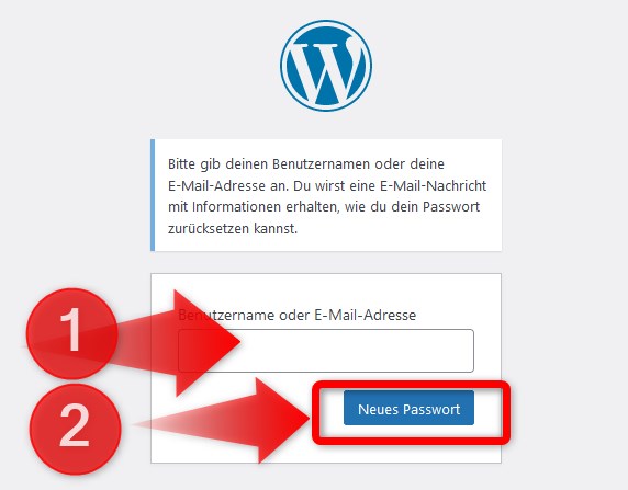 Neues Passwort für WordPress anfordern.