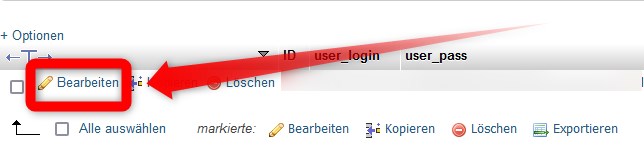 Bearbeiten der Admin-Daten