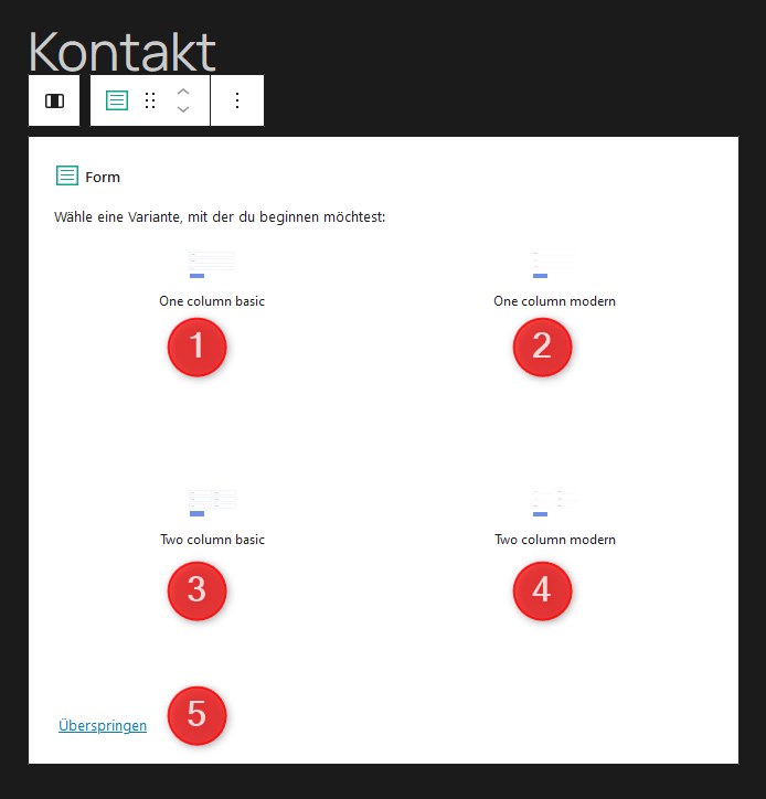 Formular-Vorlage auswählen