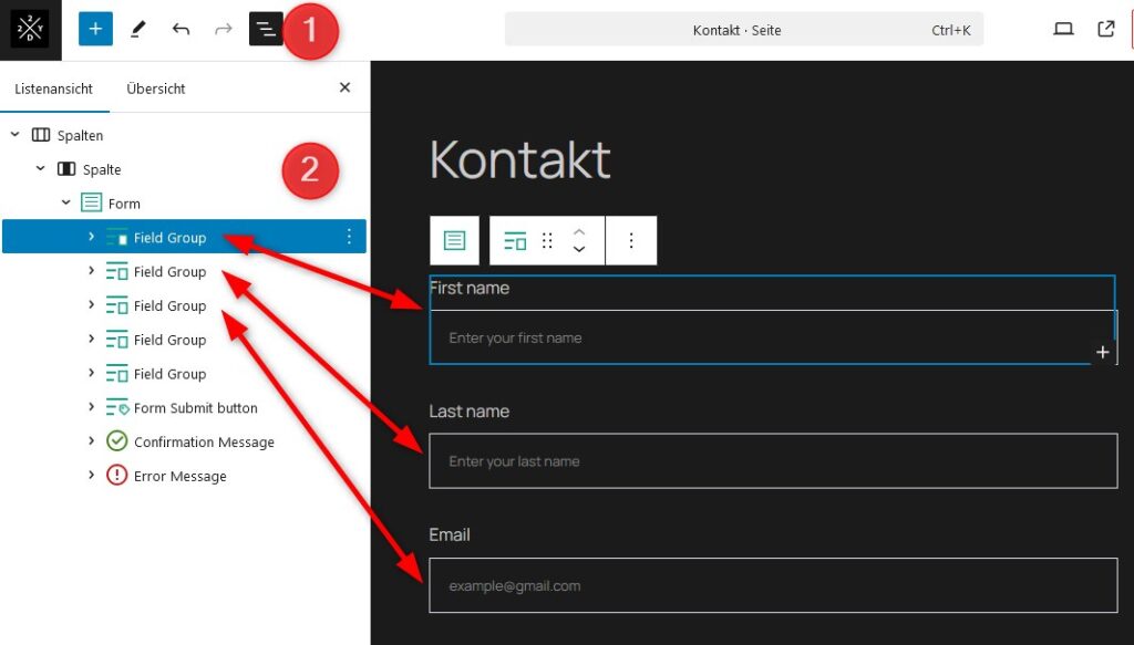 Kontaktformular mit Eingabefeldern