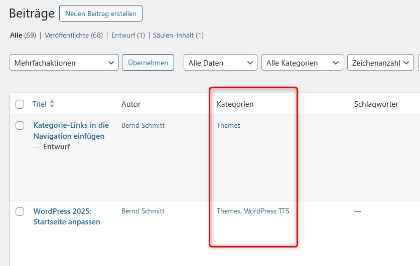 WordPress Beitragsverwaltung
