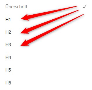 Überschriften H1 bis H6