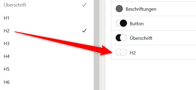 Überschrift H2 auswählen